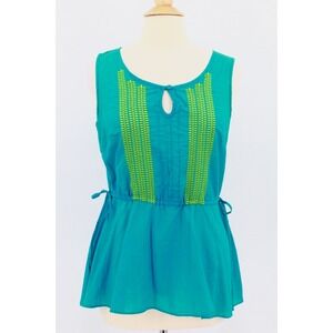 Calypso St. Barth for Target‎ Cotton Top size M Teal embroidered Sleeveless
